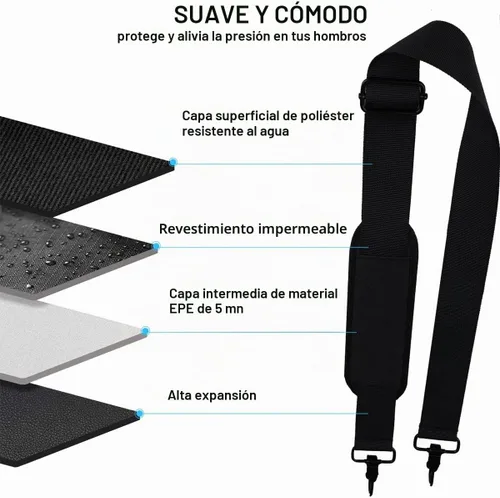 Vista 5 de Correa de hombro universal de repuesto para laptop, cinturón cómodo ajustable duradero de 55 pulgadas con ganchos de metal para maletín, bolsa
