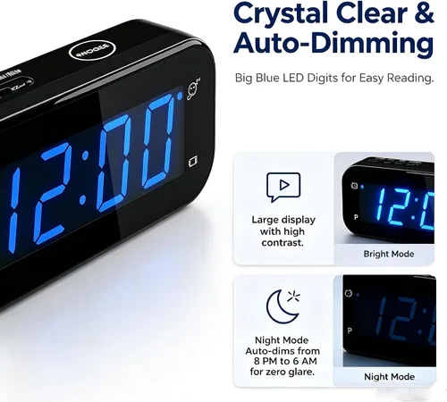 Vista 6 de Small Digital Alarm Clock with Temperature Display - Battery Operated,Adjustable Brightness,Snooze,12/24Hr,Cordless,Night Mode - Ideal Beside Clock