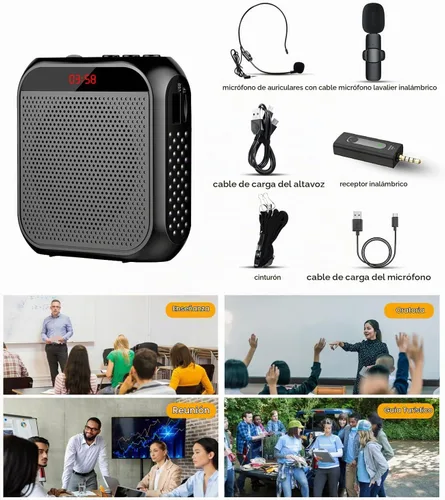 Vista 6 de Amplificador de voz con micrófono inalámbrico de solapa, micrófono personal para profesores para aula, megáfono portátil, sistema de auriculares