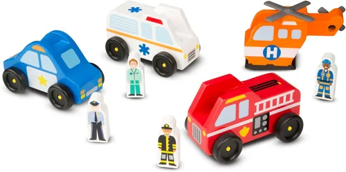 Vista 7 de Melissa & Doug – Juego de vehículos de emergencias de madera con 4 vehículos, 4 figuras de juego
