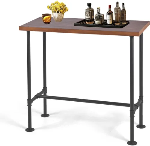 Vista 8 de Mesa de barra industrial de 41.3 pulgadas de altura, diseño de tubería vintage, mesa de bistró, mesa rústica de cocina, comedor, desayuno, Marrón