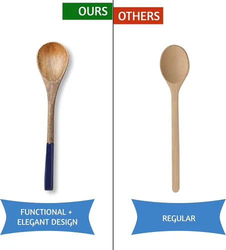 Vista 6 de Juego de 5 cucharas de madera para cocinar o utensilios de cocina, 12 pulgadas de largo (azul sólido)