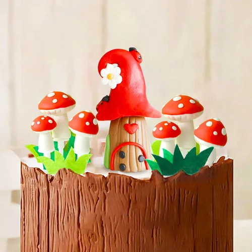 Vista 5 de Decoración de pastel de hongos del bosque de hongos Woodland Baby Shower,decoración de pastel de bosque de mariquita de setas decoración de pastel
