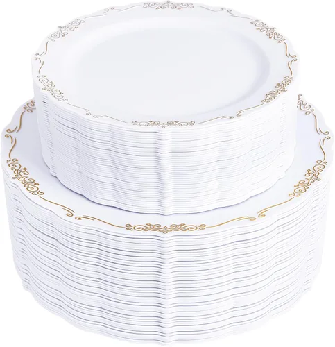 Vista 10 de U-QE 100 platos de plástico ámbar – Platos de plástico marrón transparente desechables resistentes – platos desechables para fiestas, incluyendo 50