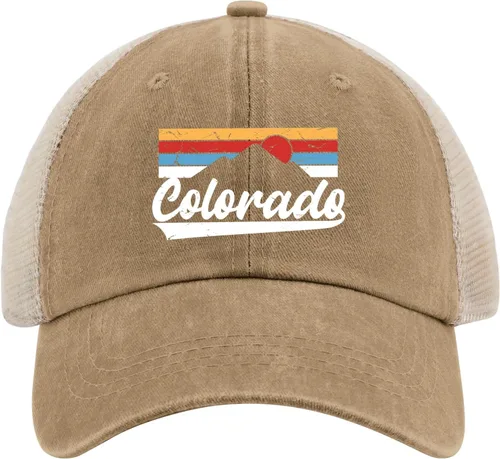 Vista 8 de Colorado Mountains Hat Trucker Hat Men Trendy Mesh Hat for Summer, Pigmento Caqui02, Talla única