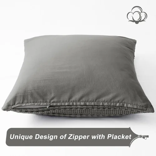 Vista 4 de PHF Fundas de almohada 100% algodón con tejido de gofre de 24 x 24 pulgadas, paquete de 2 fundas cuadradas para decoración elegante del hogar, sin