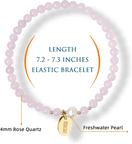 Vista 2 de Morchic Pulsera elástica de cuentas de piedras preciosas naturales de 0.157 pulgadas para mujer, con perlas de agua dulce, regalo de cumpleaños
