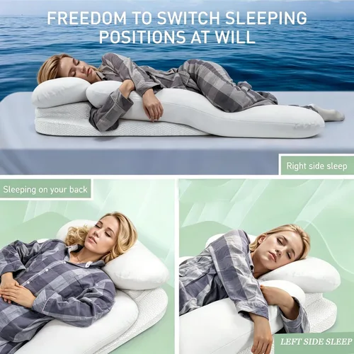 Vista 7 de Almohada de cuerpo completo para dormir de lado, almohada de cuña 3 en 1 en Blanco