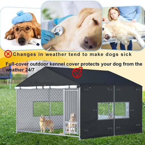 Vista 3 de Cubierta para Perrera de Perros para Exteriores Grande Perrera de Perros para Exteriores de Servicio Pesado Malla Grande Cubierta de Jaula Negro