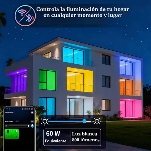 Vista 7 de Bombillas LED inteligentes Meliya, cambio de color regulable y temporización, WiFi y Bluetooth inteligentes, compatibles con Alexa y Google