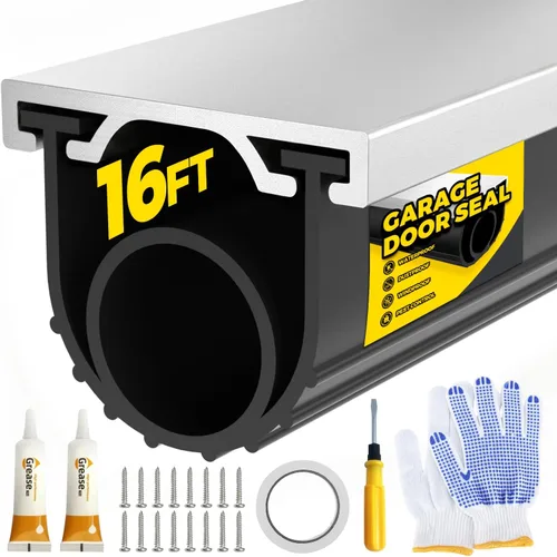 Vista 13 de Holikme Sello para puerta de garaje, kit de retención de riel de aluminio preperforado, fácil de instalar, combinación de anillo en U + O duradero