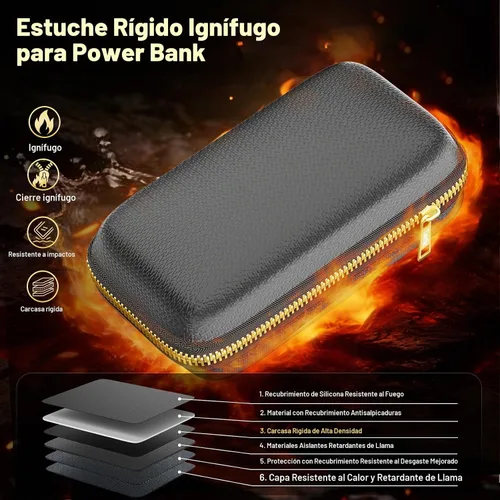 Vista 2 de Organizador de viaje para electrónica con cremallera ignífuga, estuche rígido a prueba de explosiones, caja de transporte de cables compatible