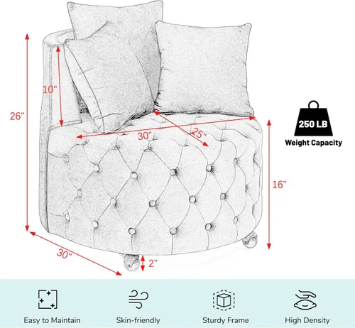 Vista 2 de JOYBASE Silla giratoria de barril con 3 almohadas, sillón redondo de acento, cómodo y cómodo, moderno sofá circular para sala de estar, dormitorio