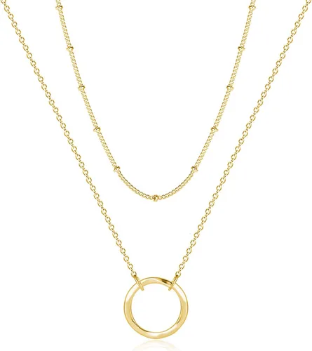 Vista 8 de Fettero - Collar con dije de oro, gargantilla en capas con moneda abierta, círculo de karma completo, luna creciente nueva, 14K oro chapado