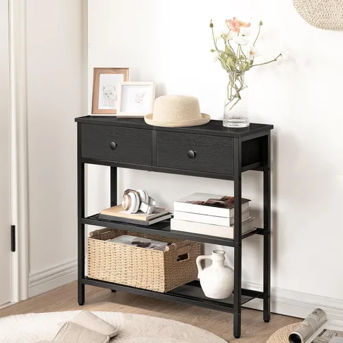 Vista 2 de HOOBRO Mesa consola estrecha de 29.5 pulgadas con 2 cajones de tela, mesa Negro