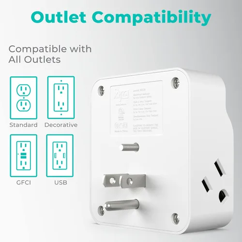 Vista 8 de KMC Protector de sobretensiones USB-C PD de 3 tomacorrientes, cargador de entrega de energía USB-C y puerto de carga rápida USB-A, protección contra