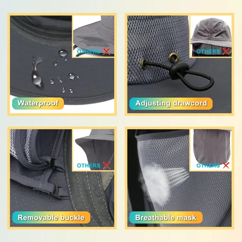 Vista 5 de Surblue Sombrero de pesca con solapa para el cuello, protección UV, protección UV, UPF50+