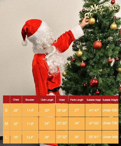Vista 4 de Traje de Papá Noel para niños 8 piezas terciopelo para niños disfraz de Navidad para Halloween Navidad cosplay fiesta de disfraces