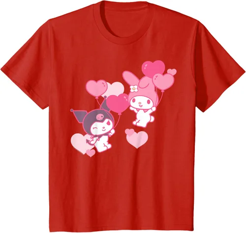 Vista 3 de Camiseta de My Melody y Kuromi con corazones del Día de San Valentín Negro