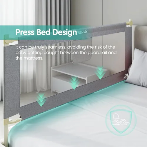 Vista 4 de Rieles de cama para niños pequeños, rieles de cama para bebé, protector de cama de altura ajustable con bloqueo de seguridad para niños, ajuste