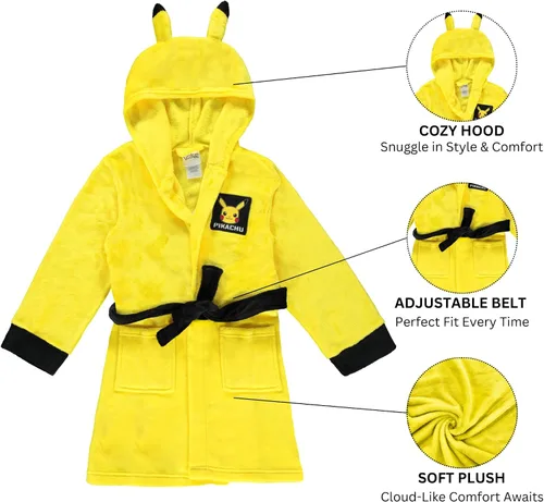 Vista 3 de Super Mario, Pokémon & Sonic Fleece - Bata con capucha para niños, bata de baño de felpa súper suave para niños con bolsillos, producto