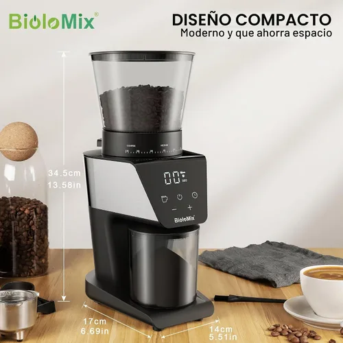 Vista 6 de BioloMix Molinillo de café eléctrico, molinillo cónico de rebabas