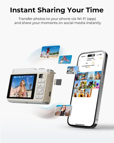 Vista 5 de Cámara digital para niños con lente dual de conmutación, 64MP 4K Point and Shoot Cámara con tarjeta de 32 GB, zoom 16X antivibración, cámaras