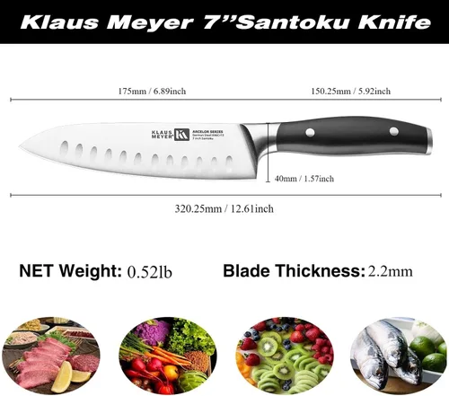 Vista 4 de Cuchillo Santoku exclusivo de acero alemán de 7 pulgadas de Arcelor