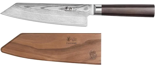 Vista 2 de Cangshan HAKU Series 501059 Cuchillo Kiritsuke de 7 pulgadas con funda, acero de Damasco forjado X-7