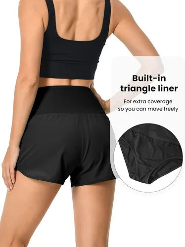 Vista 4 de GYM RAINBOW Pantalones cortos deportivos de cintura alta para mujer con bolsillos con cremallera de secado rápido pantalones cortos de entrenamiento
