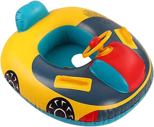 Vista 2 de Baby Swimming Pool Float, Cute Car Design Kids Toddler Inflatable Summer Beach Floatie Boat Swim Tube Ring with Handles Safety Seat Pool Lake Air