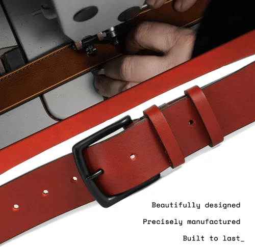Vista 3 de HoffeBelts Cinturón de cuero de grano completo hecho a mano para hombre, estilo casual, cinturón de cuero personalizado en caja de regalo