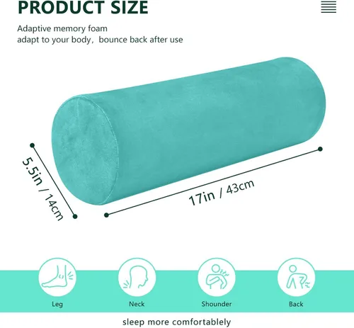 Vista 3 de FRODOTGV Almohada de cojín liso turquesa para leer rollo de cuello funda de almohada redonda insertos de almohada cilíndrica cervical soporte