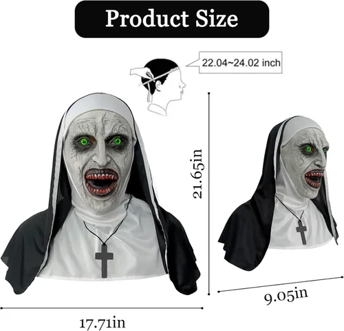 Vista 9 de Scary Nun Latex Mask - Halloween Party Horror Nun Conjuring Cosplay Full Head Creepy Mask