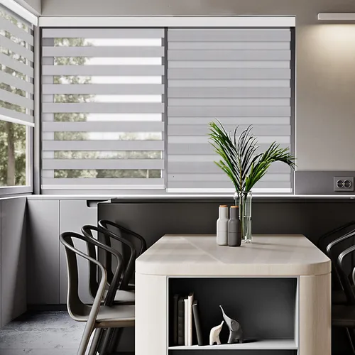 Vista 12 de Persianas enrollables con filtro de luz motorizadas de cebra/roller – Serie RAVENWOOD-B502, persianas inteligentes para ventanas con control remoto