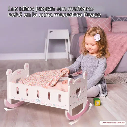 Vista 6 de [Usado] ROBOTIME Cuna de Madera para Muñecas Bebé, Cama Cuna de Muñeca para Muñecas de 18-24 Pulgadas, Juego de Cuna para Muñecas Bebé con Manta