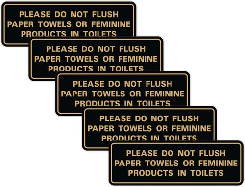 Vista 28 de All Quality Estándar Please Do Not Flush Toallas de papel o productos femeninos en inodoros puerta o pared Letrero Negro - Pequeño (1 paquete)