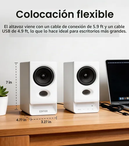 Vista 9 de Edifier Altavoces R20BT para computadora, controles táctiles, entradas AUX Blanco