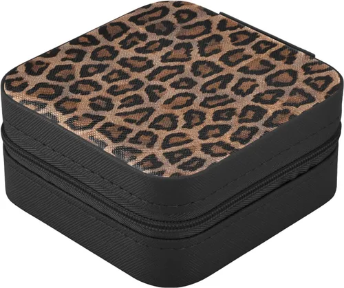 Vista 3 de Emelivor Joyero de viaje con estampado de leopardo de piel sintética, portátil, organizador de joyas de viaje, pequeño joyero para anillos