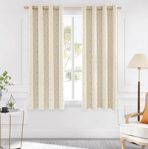 Vista 6 de Beauoop - Cortinas opacas 100% de 54 pulgadas de largo para dormitorio y sala de estar, con patrón marroquí dorado, paneles de tratamiento