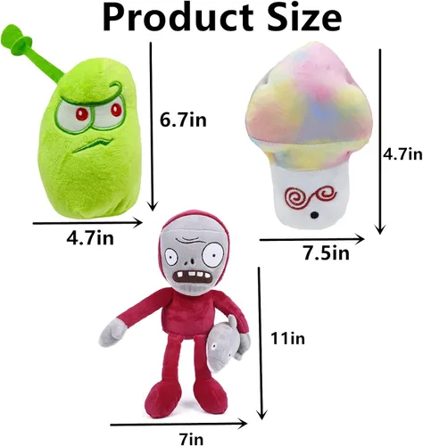 Vista 3 de JHESAO Juego de 3 piezas de peluche de plantas y zombis, juguete de zombis, Hypno Shroom, 1 2 muñeca zombi de delfín suave, muñeco de peluche de PVZ