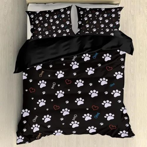 Vista 10 de Juego de funda de edredón con diseño de pata de perro, diseño de pata de cachorro, color beige, con 2 fundas de almohada
