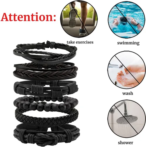 Vista 6 de MILAKOO 6 pulseras de cuero trenzado para hombres y mujeres de madera con cuentas de pulsera ajustable