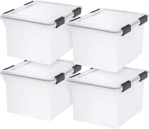 Vista 21 de IRIS USA 3-Pack 35 Qt. Letter/Legal File Box with Lid, Clear/Blue Transparente/azul