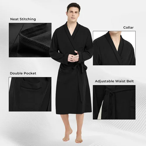 Vista 3 de U2SKIIN Mens 100% Cotton Robe Lightweight Knit Bathrobe Negro