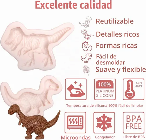 Vista 2 de Moldes de silicona para fondant de chocolate de dinosaurio, 4 piezas, hojas tropicales de dinosaurio, hojas de Monstera, molde de silicona