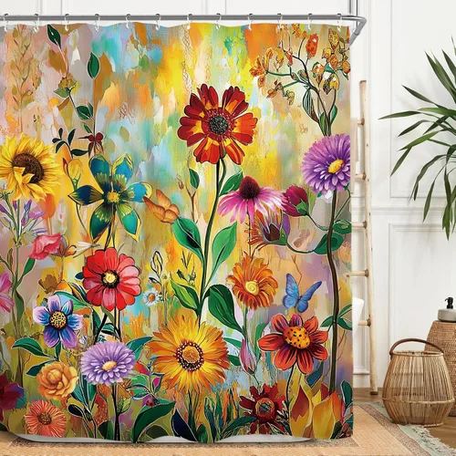 Vista 23 de Miyotaa - Juego de cortina de ducha con flores para decorar un baño pequeño o una ventana, 36 pulgadas de ancho x 71 pulgadas de alto, cortina