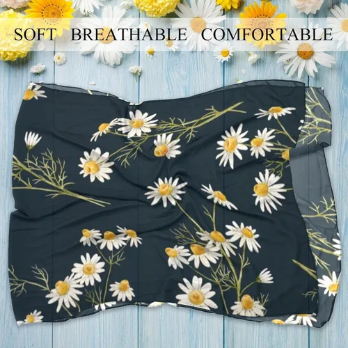 Vista 3 de Bufandas de seda con estampado de margaritas y flores silvestres, bufanda larga de gasa para mujer, Multi