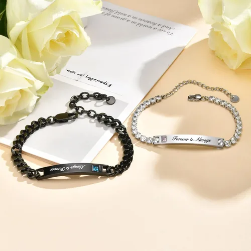 Vista 5 de Hisatan Juego de pulseras personalizadas para parejas, regalos de promesa para él y ella, regalo personalizado para hombres y mujeres, grabado