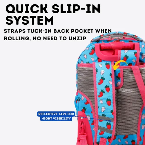Vista 6 de J World New York Mochila con ruedas Duo para niños con juego de lonchera, Strawberry, talla única , Duo Kids - Mochila con ruedas y lonchera